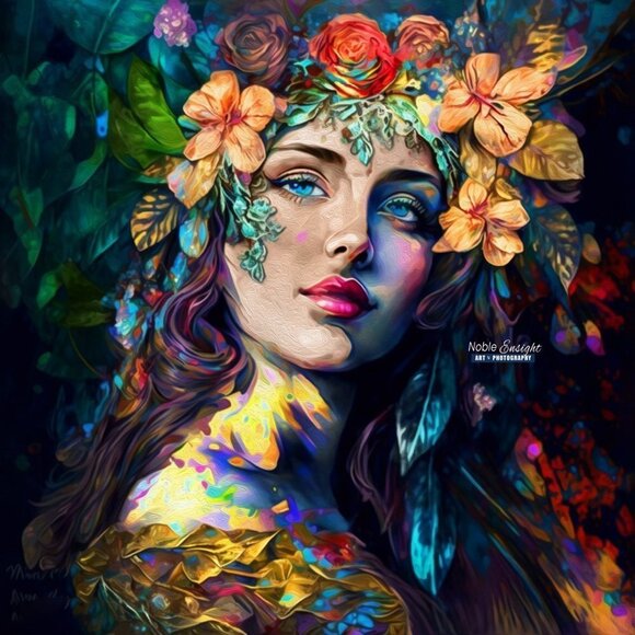 8x10 Lovely Woman Floral Wall Art Watercolor Oil Painting Print - Picture 5 of 6